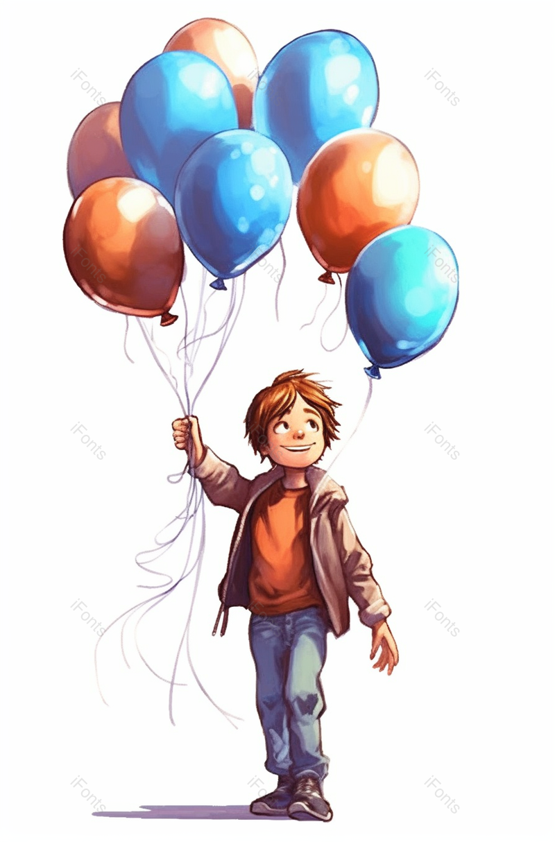 手拿气球的开心小男孩手绘插画图片,插画/手绘图,插画/手绘图库,插画/手绘图下载,插画/手绘